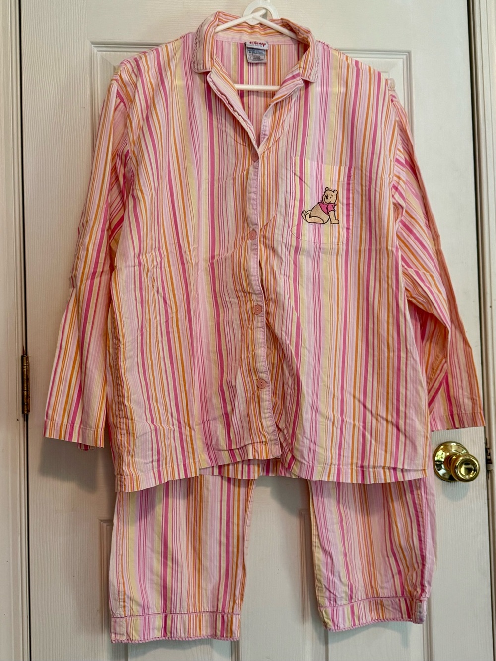 Vintage Disney Store Winnie the Pooh Pajama Set Women’s Large Pink Stripe